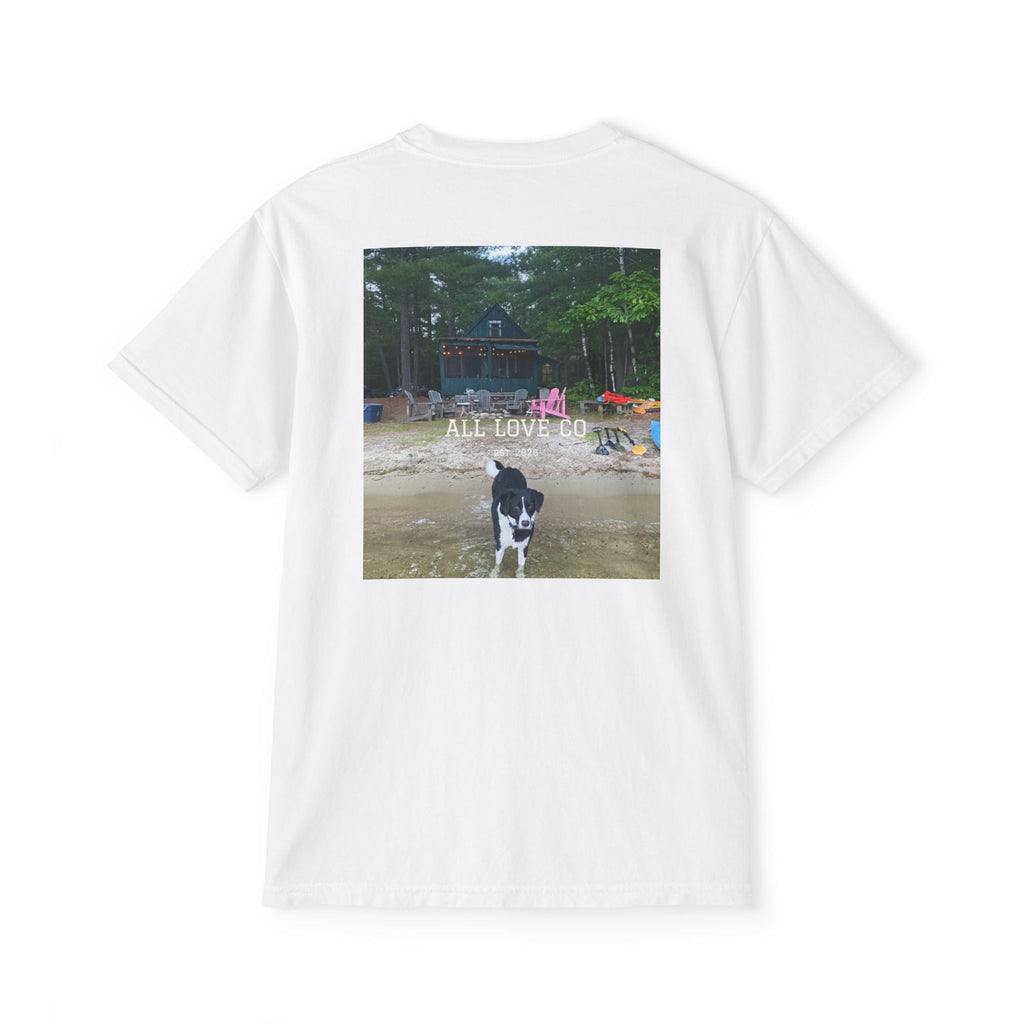 Auggie Logo Tee | Dog & Lake House Graphic Pocket Tee | All Love Co