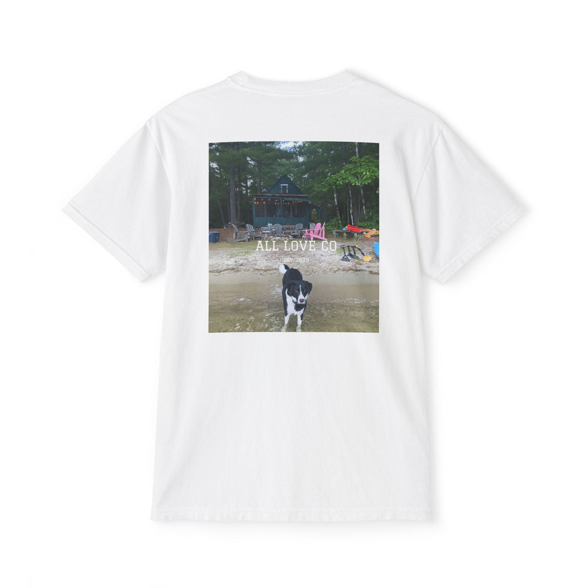 Auggie Logo Tee | Dog & Lake House Graphic Pocket Tee | All Love Co