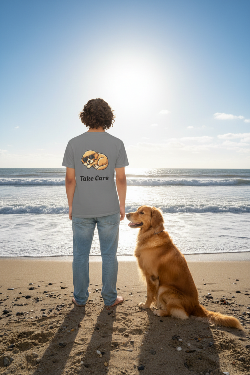 Take Care Dog Tee | Dog Lover Graphic Pocket Tee | All Love Co