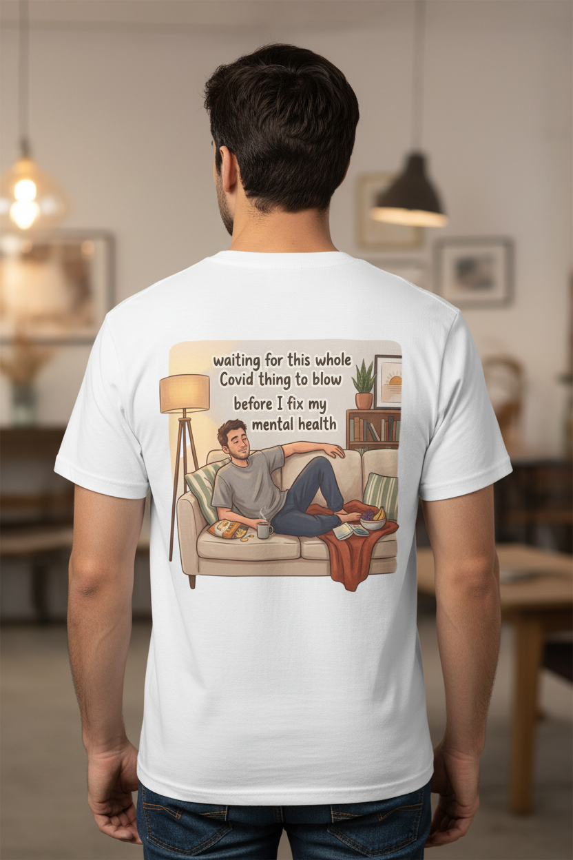 Is Covid Almost Over Tee - Couch Back Mockup